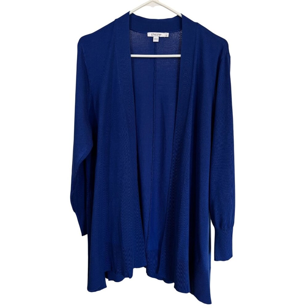 Chicos Royal Blue Sweater Open Front Cardigan Chicos Size 1 Womens Medium 8 Fall
